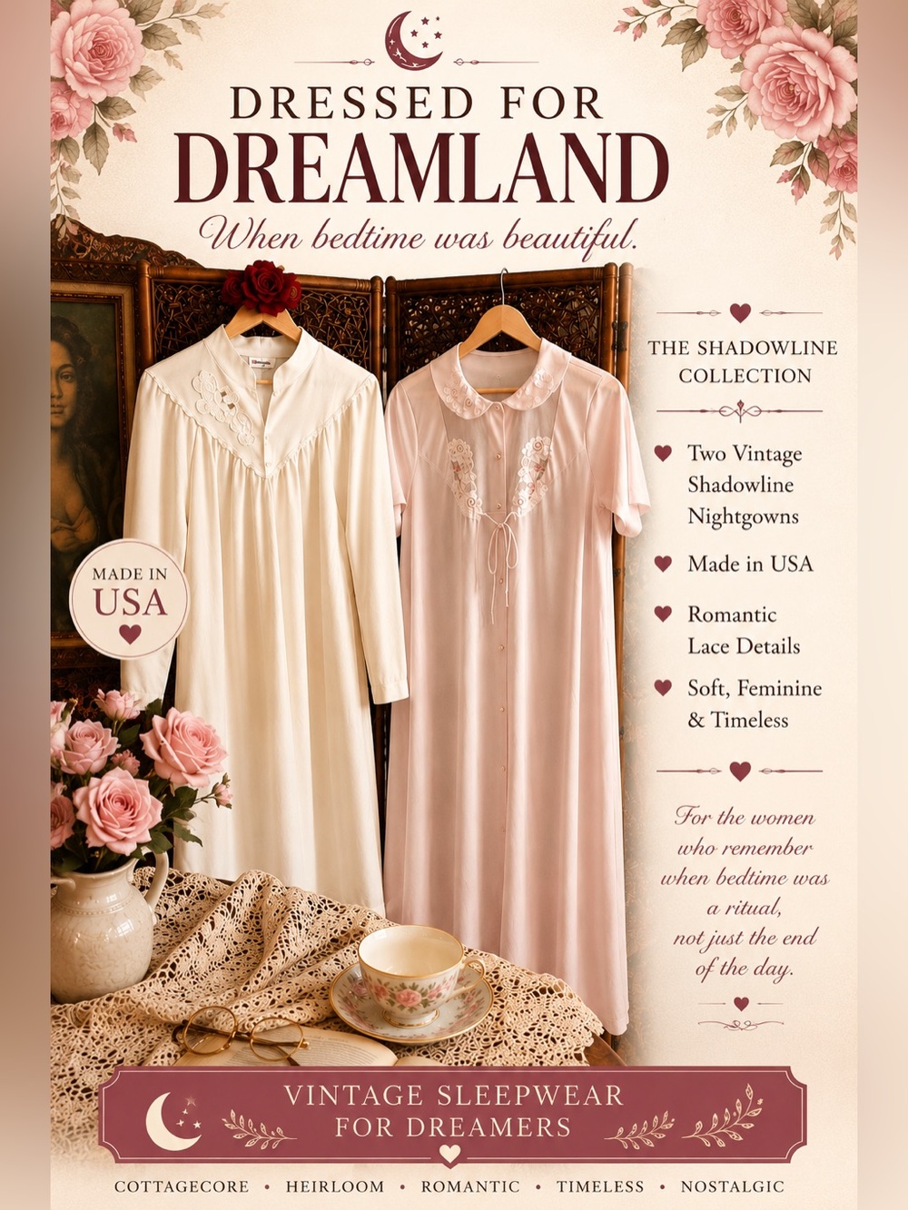 Dressed for Dreamland Shadowline Vintage Nightgown Bundle Made USA L
